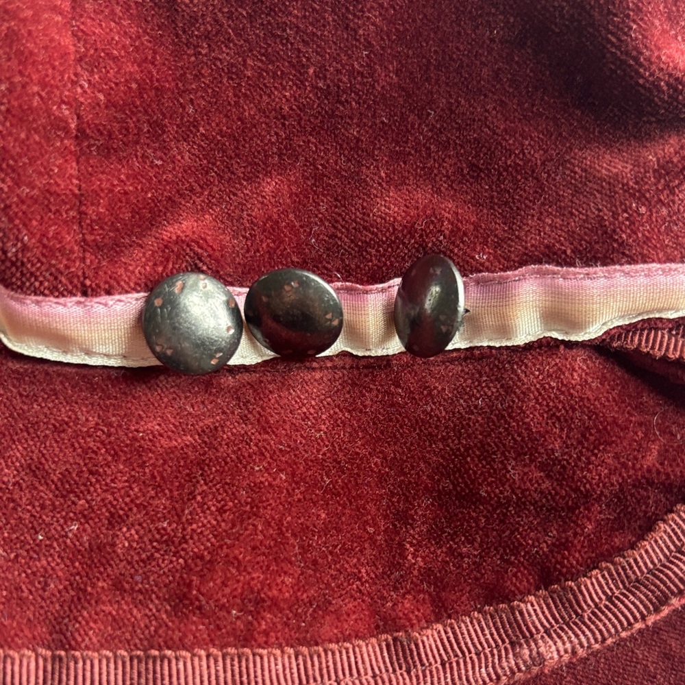 Anthropologie NEST Velvet Burgundy bucket Hat Ribbon Button Detail y2k - Picture 3 of 7